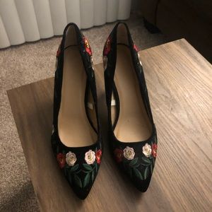Black Embroidered Heels